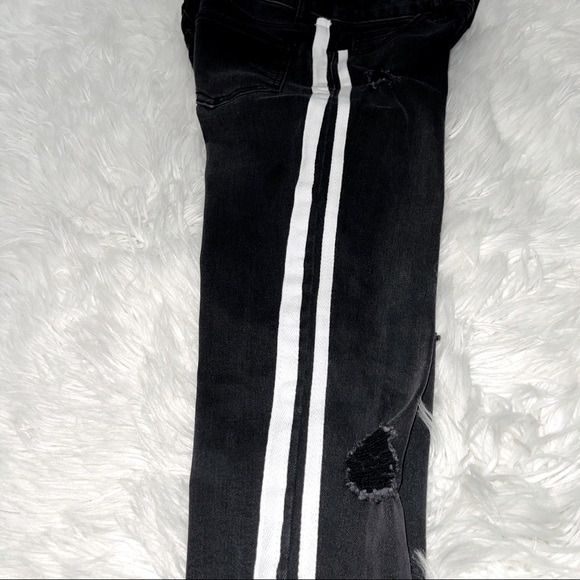 Boutique Ripped Fray Bottom Black & White side stripes Skinnies - Picture 8 of 14